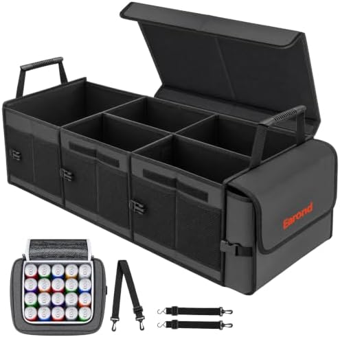 Large Trunk Organizer with Portable Leakproof Cooler Bag,Foldable Cover,Adjustable Securing Straps,Collapsible Trunk Organizer for Suv Car Truck Sedan (4-in-1 with Cooler)