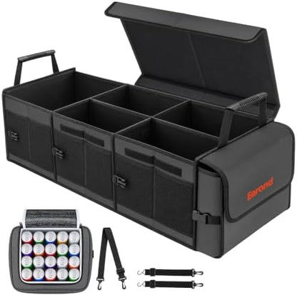 Large Trunk Organizer with Portable Leakproof Cooler Bag,Foldable Cover,Adjustable Securing Straps,Collapsible Trunk Organizer for Suv Car Truck Sedan (4-in-1 with Cooler)