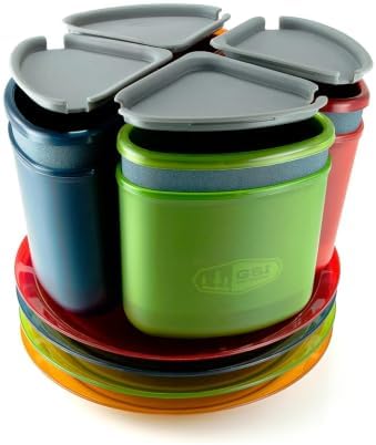 GSI Outdoors Infinity 4 Person Compact Nesting Tableset for Ultra-Light and Compact with Cup, Bowls and Plates for Camping, RV, or BBQ