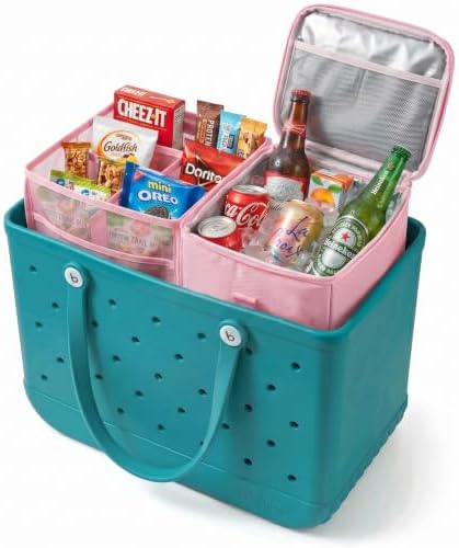 Insulated Cooler Organizer Insert Compatible with XL Bogg Bag,2-in-1 Dry-Wet Separate Tote Insert Leakproof Cooler&Mesh Storage Bag,Bogg Bag Accessories for Beach,Camping
