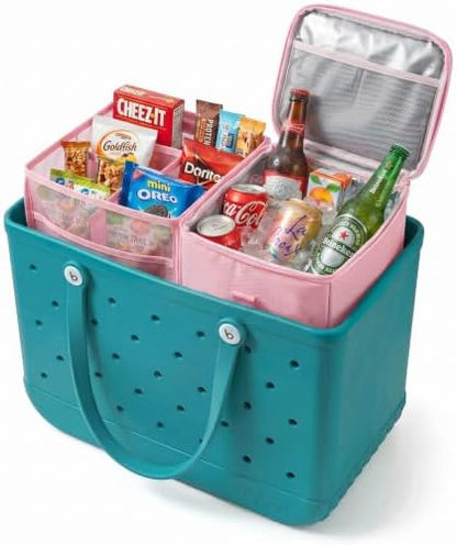 Insulated Cooler Organizer Insert Compatible with XL Bogg Bag,2-in-1 Dry-Wet Separate Tote Insert Leakproof Cooler&Mesh Storage Bag,Bogg Bag Accessories for Beach,Camping