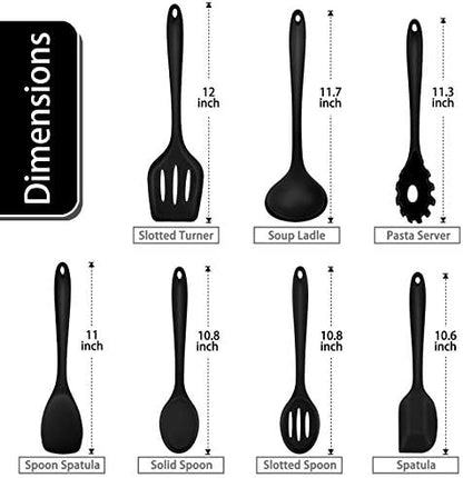 P&P CHEF Black Kitchen Utensils, Silicone Cooking Utensil Set of 7