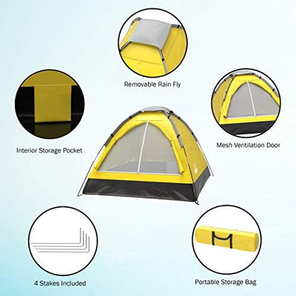 2-Person Dome Tents Bundle- Orange & Yellow- Easy Set Up Shelter with Rain Fly and Carry Bag for Camping, Hiking, Festivals by Wakeman Outdoors