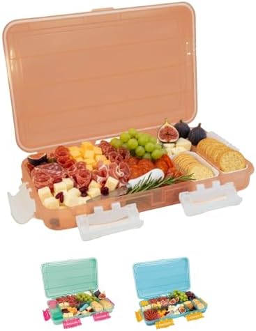 SubSafe Charcuterie Safe - BPA-Free, Food Safe Charcuterie Board with Lid & Handle - Portable Snack Tray Organizer with Dividers, Mini Containers & Cheese Knife - Dishwasher Safe - Peach Fizz