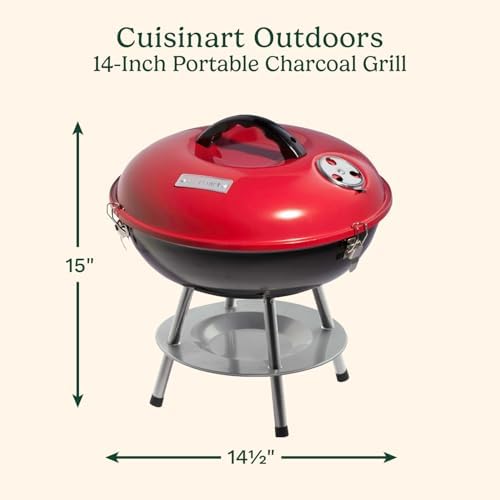 Cuisinart Charcoal Grill, Portable Tabletop Design, Locking Lid, 14"
