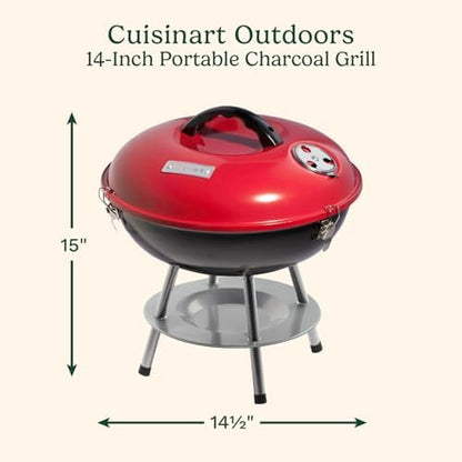 Cuisinart Charcoal Grill, Portable Tabletop Design, Locking Lid, 14"