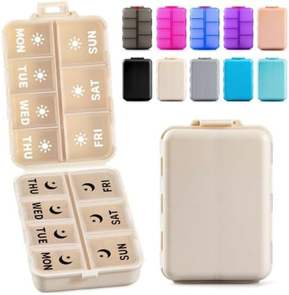Foldable Portable 7 Day Pill Organizer 2 Times a Day, AM PM Weekly Pill Box
