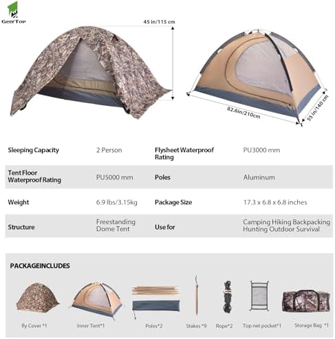 GEERTOP 2 Person Backpacking Tent, Lightweight Waterproof 4-Season Tent