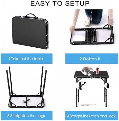 Folding Table Small, 24"Lx 16"W Aluminum Camp Table with Adjustable Height