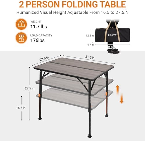KingCamp Fiber Glass Folding Camping Table with Adjustable Height