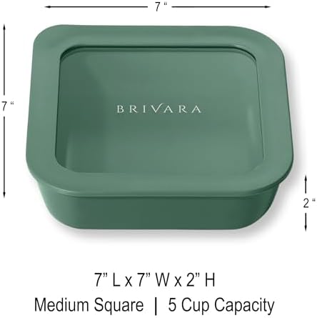 Glass Food Storage Container with Lid, 5-Cup Medium Square | Microwave-Safe Airtight Lid, Oven-Safe Ceramic-Coated Glass | Zero Plastic, No PFAS/PFOA/BPA, Reusable [Pine]