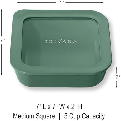 Glass Food Storage Container with Lid, 5-Cup Medium Square | Microwave-Safe Airtight Lid, Oven-Safe Ceramic-Coated Glass | Zero Plastic, No PFAS/PFOA/BPA, Reusable [Pine]