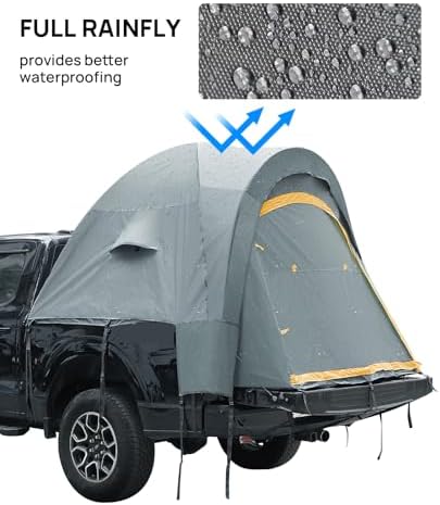 JOYTUTUS Truck Bed Tent with Rainfly, Portable Pickup Truck Tent 5.5ft-5.8ft Fiberglass Pole, Waterproof PU2000mm Fabric for 2 Person, Easy Set-up, Orange