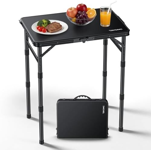 2ft Plastic Folding Camping Table, 3 Adjustable Height Waterproof Small Folding Table with Portable Carry Handle for Outdoor Indoor RV Travel Picnic Beach Patio, 22.8" X 15.7", Pure Black