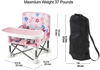 PandaEar Portable Baby Seat Travel| Compact Fold with Straps for Indoor/Outdoor Use| Great for Camping, Beach, Lawn |Toddlers, Kids, Boys, Girls (with Placemat, Pink)
