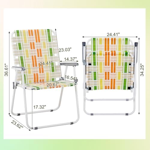 Folding Patio Lawn Webbed Chair Set of 2 - Classic Outdoor Portable Camping Chairs Stable Metal for Camping, Garden, Pool, Beach, Backyard and BBQ Rainbow