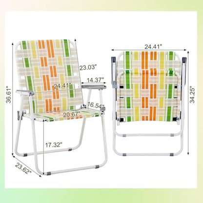 Folding Patio Lawn Webbed Chair Set of 2 - Classic Outdoor Portable Camping Chairs Stable Metal for Camping, Garden, Pool, Beach, Backyard and BBQ Rainbow