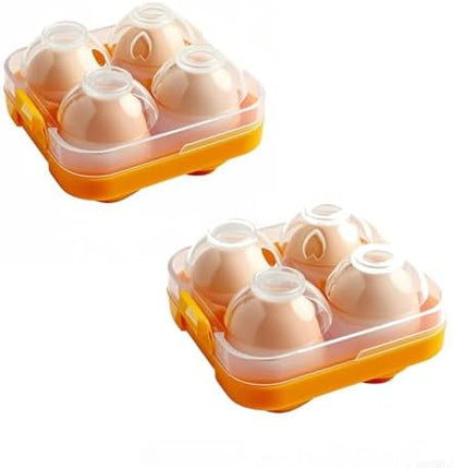 4 Girds Egg Holder Container, Plastic Egg Storage Box Shockproof Protection, Portable Egg Tray Carriage Dispenser for Refrigerator Camping Picnic Travel Kitchen Outdoor (orange 2 Pcs)