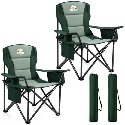 Colegence Oversized Heavy Duty Camping Chairs, 2 Pack, 450 lb, Dark Green