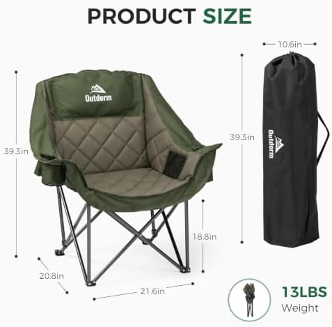 Oversized Camping Chairs for Adults, Folding Chair Support 450 Lb, Green