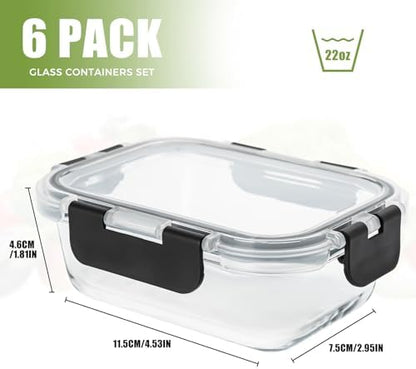 22 OZ Glass Storage Containers with Lids Set of 6