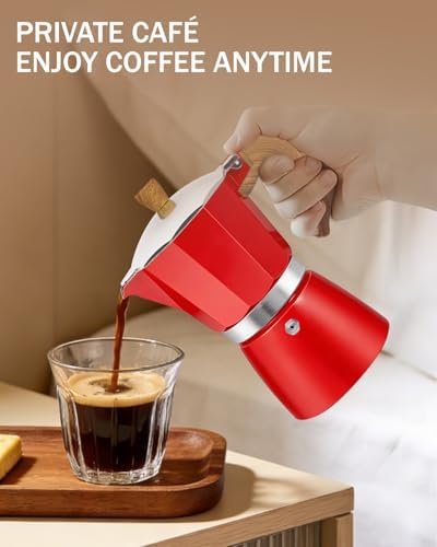 Coffee Maker Stovetop Espresso Maker 12 Cup Aluminum Moka Pot Percolator 20oz 600ml Easy Brewing for Electric Ceramic Stoves Home Camping Italian Cuban Café Classic Red