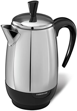 Farberware Electric Coffee Percolator, Stainless Steel Basket, Automatic Keep Warm, No-Drip Spout, 8 Cup