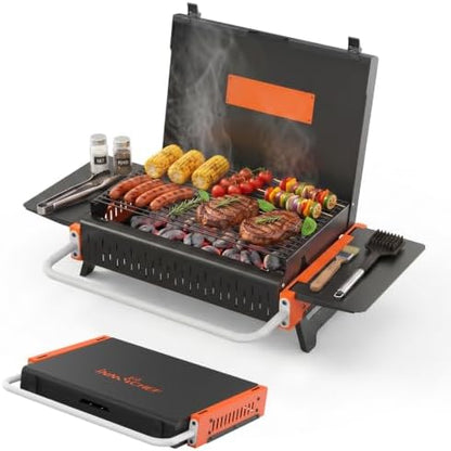 Portable Charcoal Grill, Foldable Tabletop BBQ Grill for 2-4 People