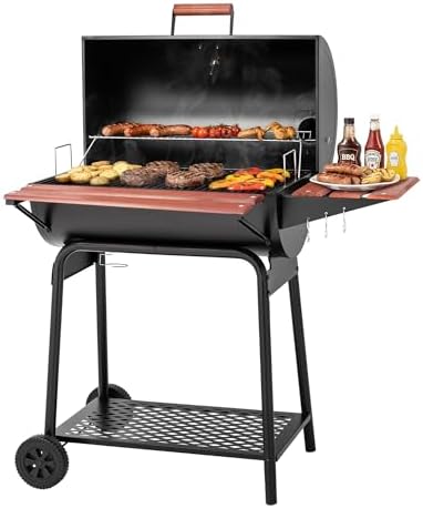 Royal Gourmet CC1830V 30 Barrel Charcoal Grill with Side Front Table
