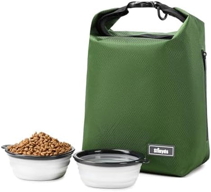Dog Food Travel Bag with 2PCS Collapsible Dog Travel Bowls Air Tight Dog Food Storage Container(Green, Small)