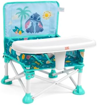 Bright Starts Disney Stitch Pop 'N Sit Portable Booster, Indoor/Outdoor Use, Floor Seat with Feeding Tray, Blue, 6 Mos - 3 Yrs (Pack of 2)