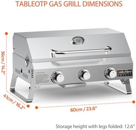 ONLYFIRE GRILLS Tabletop Gas Grill 3-Burner, Portable Propane BBQ Grill