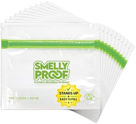 Smelly Proof 10 x Reusable Food Storage Bags, Reusable Freezer Bags, Reusable Snack Bags, Stand-Up Expandable “Stand & Fill”, Clear 3-Mil 6” x 4”, US Made, BPA FREE, NO PEVA, 10-pk