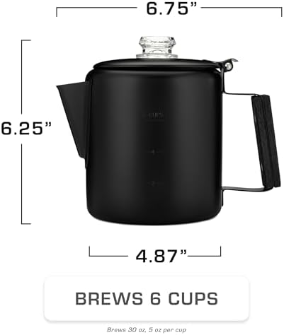 COLETTI Bozeman Black Percolator Coffee Pot — Camping Coffee Pot — America’s Sleekest Percolator – NO Aluminum or Plastic [6 cup]