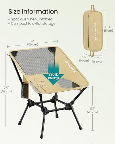 SONGMICS Camping Chair, Steel Frame, Supports 330 lb, 2 Storage Pockets