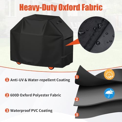 iCOVER Grill Cover 55 inch, BBQ Grill Cover for Outdoor Grill, 600D Heavy Duty Waterproof BBQ Cover, Anti-UV and Rip-Proof Barbecue Cover, Gas Grill Cover for Weber, Char-Broil, Nexgrill, etc