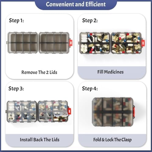 Foldable Portable 7 Day Pill Organizer 2 Times a Day, AM PM Weekly Pill Box