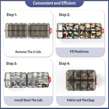 Foldable Portable 7 Day Pill Organizer 2 Times a Day, AM PM Weekly Pill Box