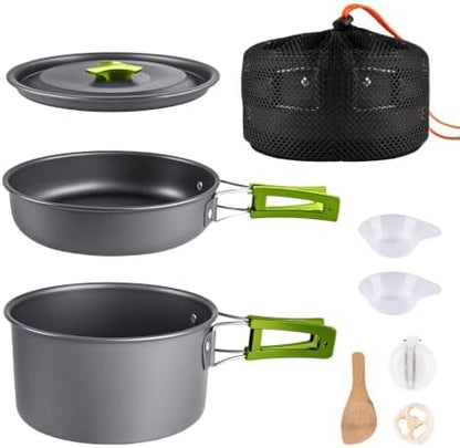 aiGear Camping Cookware with Pot Pan Kettle Cutlery Tableware 1-2 People