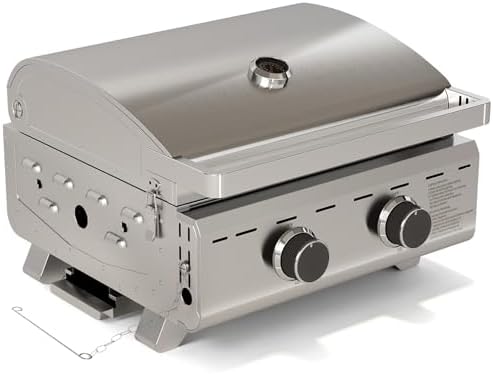 Electactic 20,000 BTUs Portable Tabletop Gas Grill, 2-Burner Propane Grill with Foldable Legs, 251 Sq.in Cooking Area, Stainless Steel BBQ Grill for Easy Assemble & Clean, Ideal for Outoor/RV/Patio