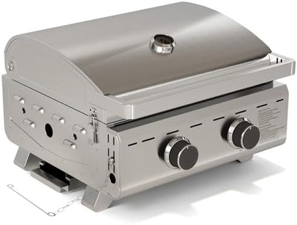 Electactic 20,000 BTUs Portable Tabletop Gas Grill, 2-Burner Propane Grill with Foldable Legs, 251 Sq.in Cooking Area, Stainless Steel BBQ Grill for Easy Assemble & Clean, Ideal for Outoor/RV/Patio