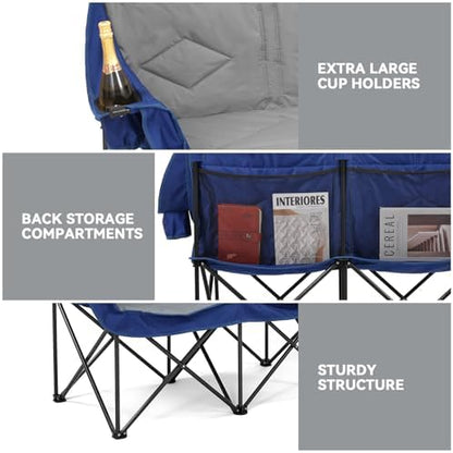 Oversized Double Camping Chairs for Adults, 2 Person Camping Chair, Blue