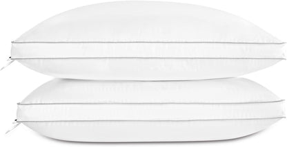 Globon Luxury Feather Down Pillow King Size,Low Soft Gusseted Bed Pillows for Sleeping, Hotel Collection Fluffy Pillow, 18"X34", Set of 2