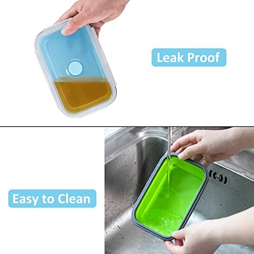 Collapsible Food Storage Containers with Airtight Lid, 4 Sizes, Annaklin Small and Large Stacking Silicone Collapsible Meal Prep Container Set for Leftover, Microwave Freezer Dishwasher Safe, Set of 4