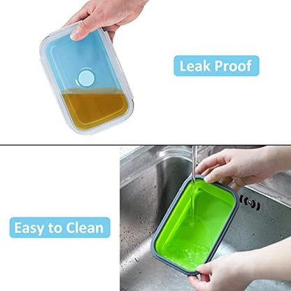 Collapsible Food Storage Containers with Airtight Lid, 4 Sizes, Annaklin Small and Large Stacking Silicone Collapsible Meal Prep Container Set for Leftover, Microwave Freezer Dishwasher Safe, Set of 4