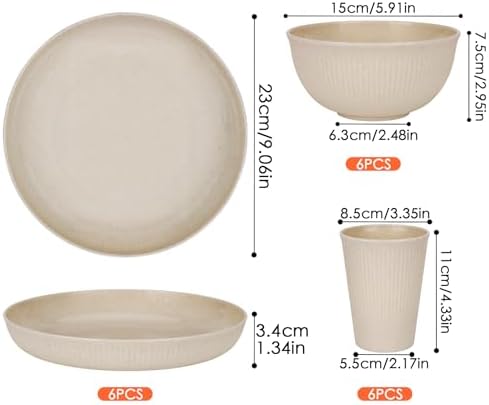 Plastic Dinnerware Sets for 6 People 18pcs Camping Plates and Bowls Set