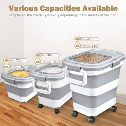 Komzon Rice Storage Container 20-30 lb, 17 lb Pet Dog Food Storage Container, Collapsible Food Storage Containers, Rice Dispenser Bin with Cup and Scoop for Flour Cereal Pasta Grain, Cat Bird Food