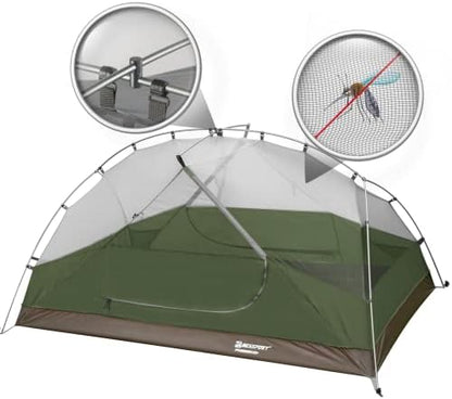Bessport Camping Tent for 2-3 Person, Lightweight Backpacking Tent Waterproof Windproof Two Doors Easy Setup Double Layer Outdoor Tents for 3 to 4 Seasons, Suitable for Outdoor,Hiking,Camping