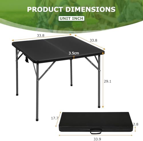 BestOffice Outdoor 34" Folding Card Table Plastic Table Portable Square Height Dining Table Perfect for Picnics,Parties,Party and Camping, Black