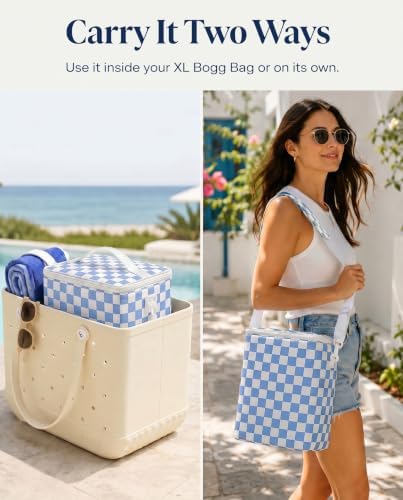 Insulated Cooler Organizer Insert Compatible with XL Bogg Bag,2-in-1 Dry-Wet Separate Tote Insert Leakproof Cooler&Mesh Storage Bag,Bogg Bag Accessories for Beach,Camping
